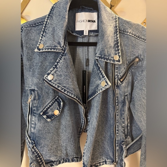Women’s Denim Jean Moto Biker Jacket With Silver Hardware Details | NWT - Picture 7 of 13